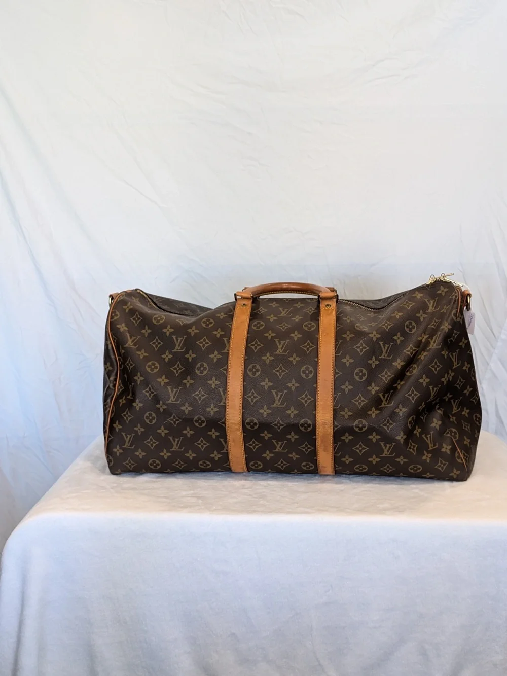 Louis Vuitton Bandouliere 55 Brown Monogram Duffel with Tan Leather Straps